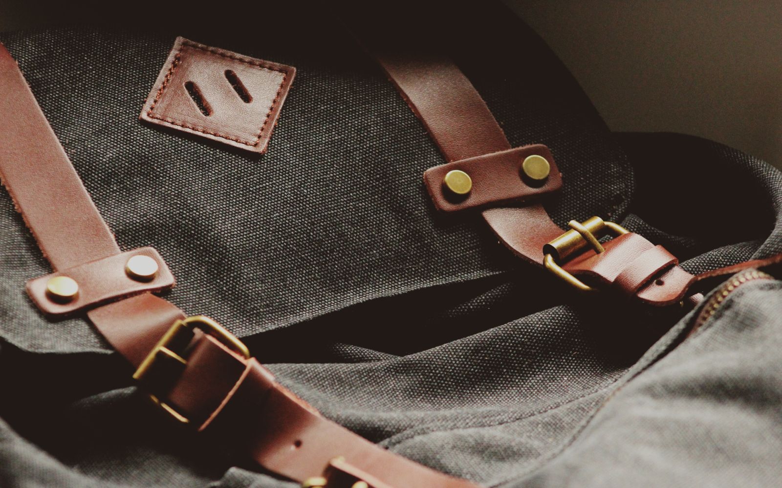 Canvas backpack with leather straps